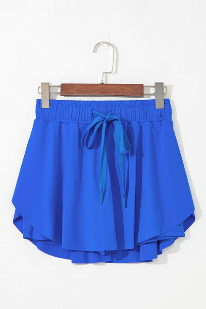 Black High Waist Drawstring Tennis Skort with Lining