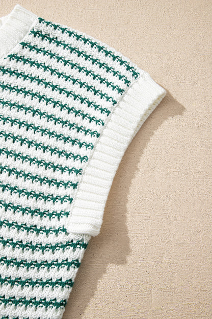 Green Stripe Ribbed Trim Loose Fit Knitted Sweater Vest