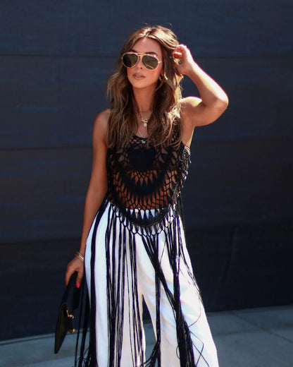 Boho Crochet Fringe Beach Cover Up Dress Swimsuit Resort Wear
