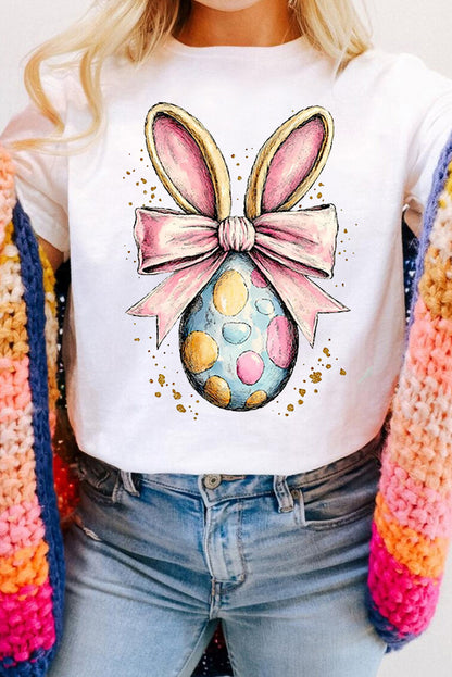Easter Bunny Egg Bow Graphic Spring Tee