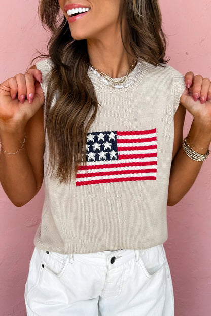 American Flag Knit Tank Top Patriotic Sweater Vest
