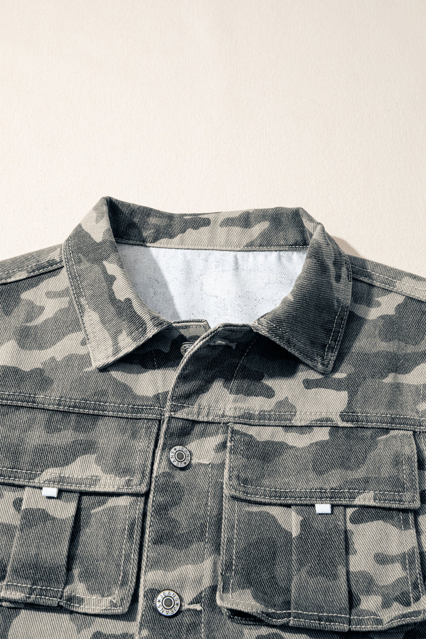 Camo Cargo Button Down Denim Vest with Utility Pockets