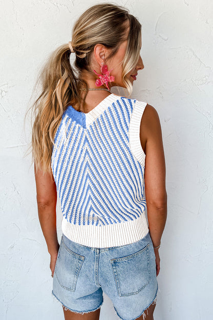 Strawberry Pink Contrast Chevron Knit V Neck Sweater Vest