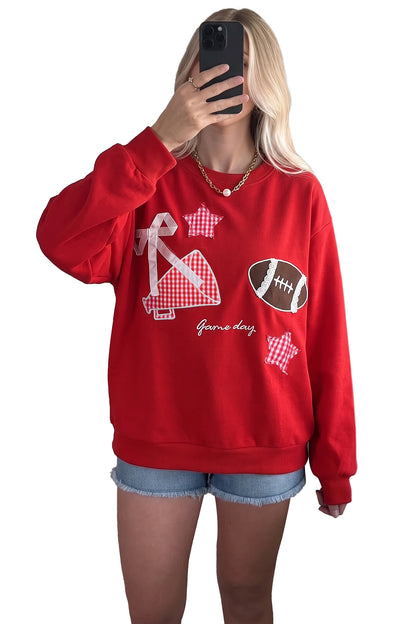 Gingham Patch Football Game Day Crew Neck Sweatshirt