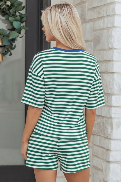 Striped Two Piece Lounge Set Womens Tee and Shorts