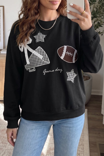 Gingham Patch Football Game Day Crew Neck Sweatshirt