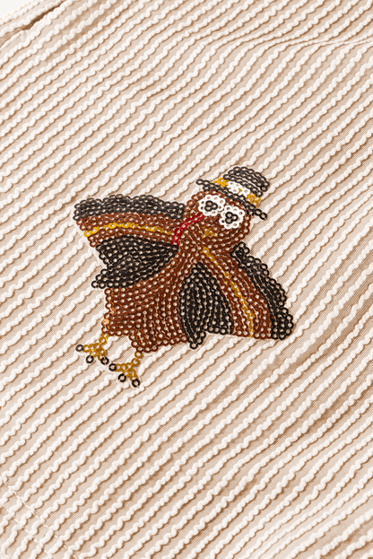 Parchment Sequined Turkey Corded Knit Thanksgiving Shorts Set