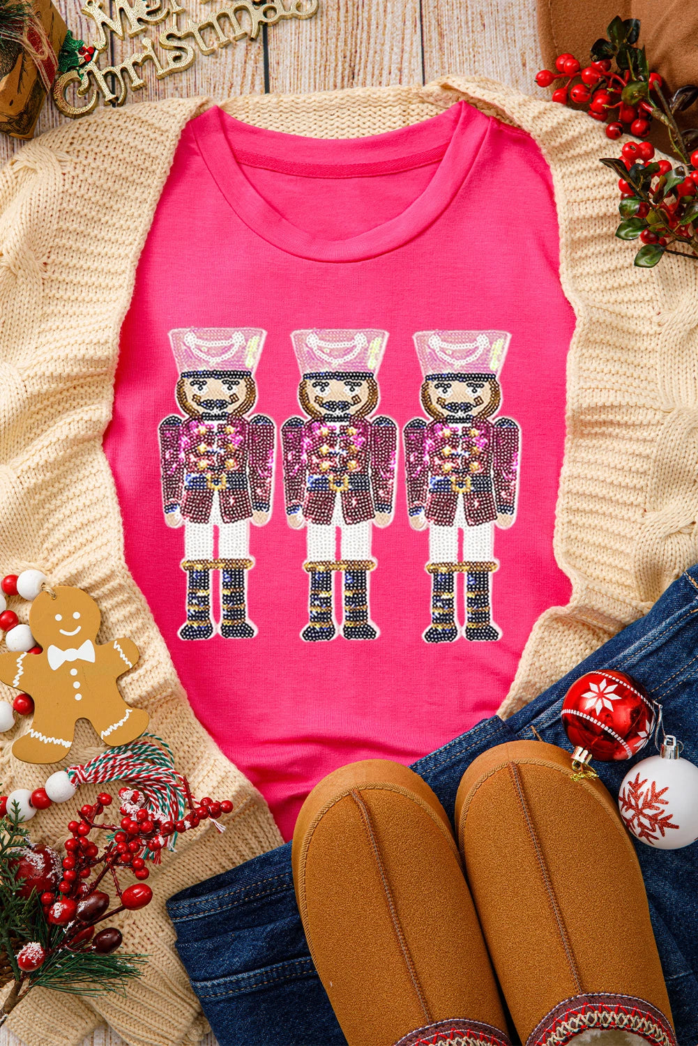 Rose Red Graphic Christmas Holiday T Shirt