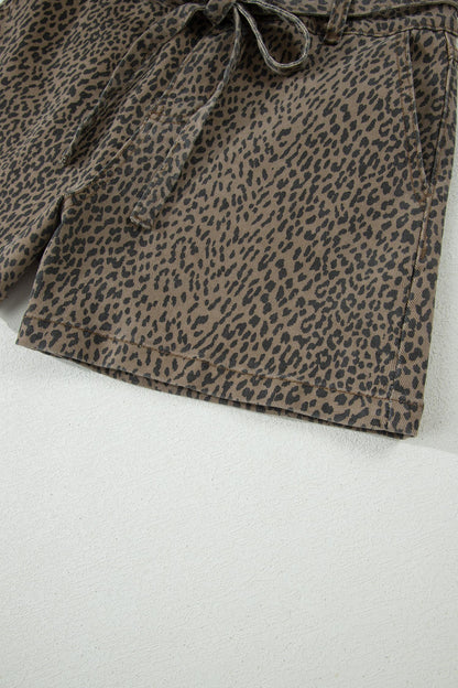 Leopard Print High Waist Loose Denim Shorts