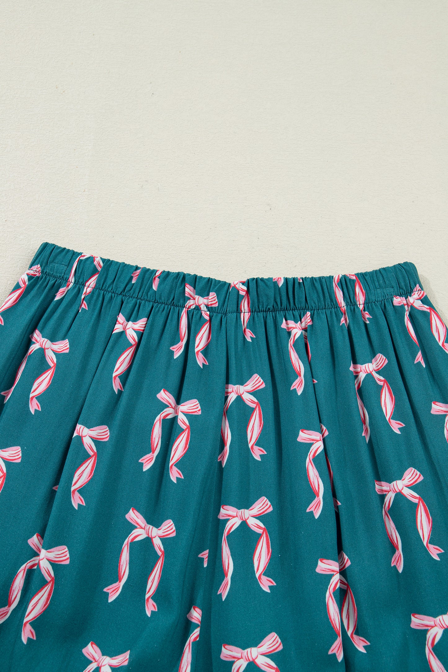 Green Bow Satin Pajama Set for Valentine Long Sleeve/Shorts
