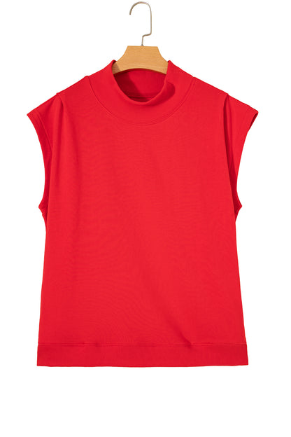 High Neck Cap Sleeve Loose Casual Top