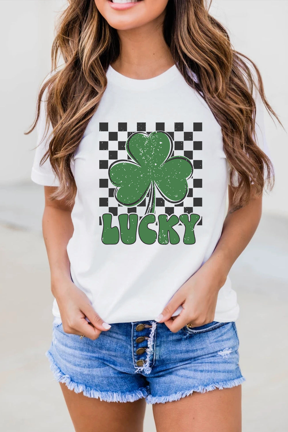 St. Patrick’s White Lucky Clover Checker Graphic Tee