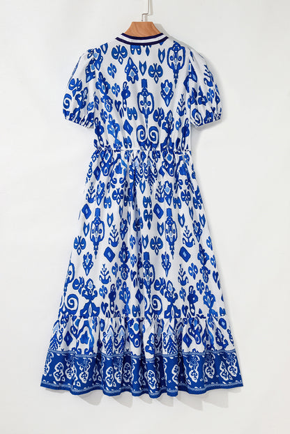 White Floral Contrast Trim V Neck Maxi Dress