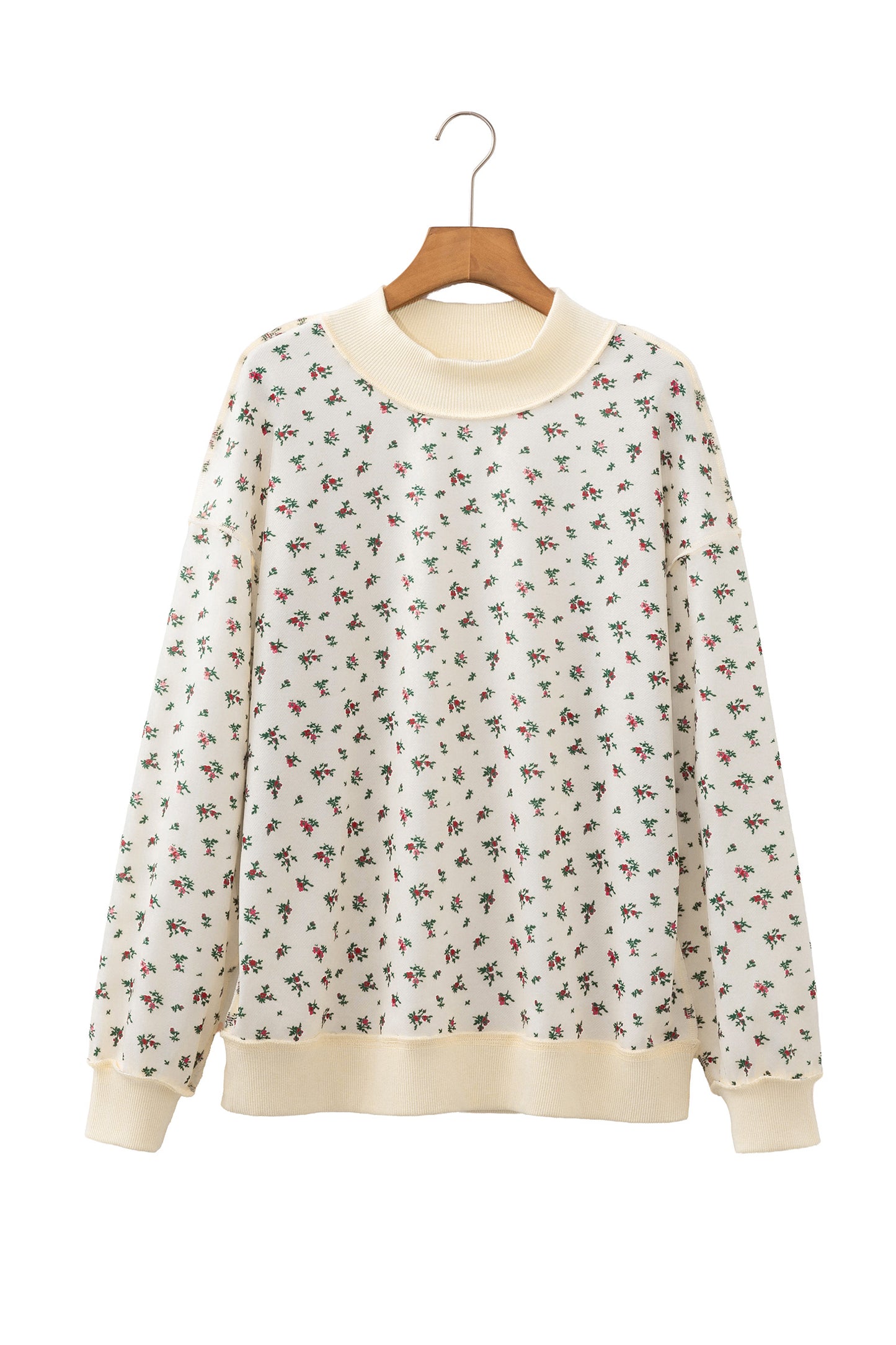 Floral Mock Neck Pullover Sweatshirt Women Casual Top