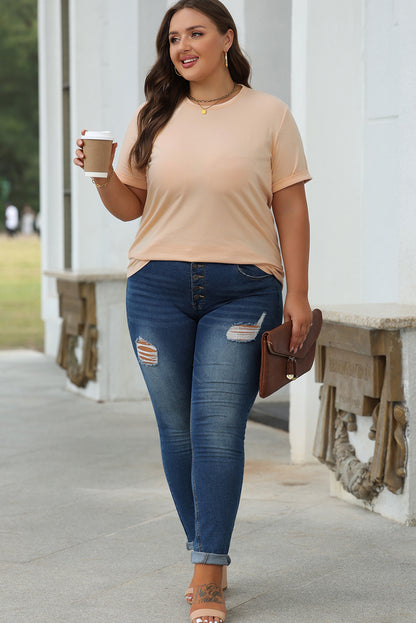 White Casual Crew Neck Short Sleeve Basic Tee