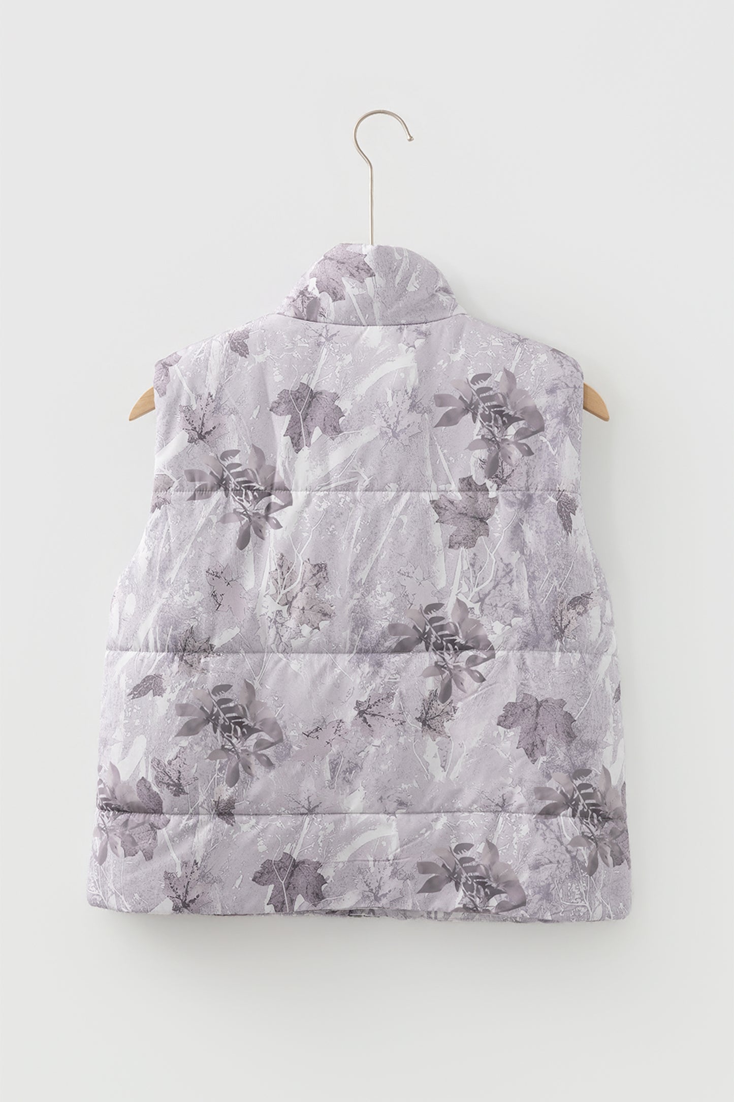 Brown Camo Leaf Print Lightweight Winter Puffer Vest