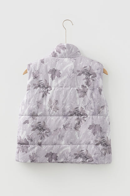 Brown Camo Leaf Print Lightweight Winter Puffer Vest