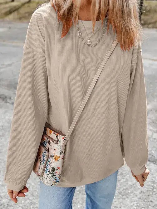 Vintage Washed Corduroy Oversized Rib Knit Sweatshirt