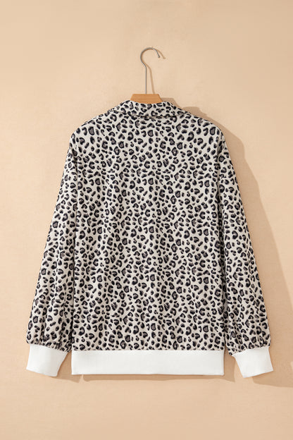 Leopard Print Quarter Zip Corduroy Pullover