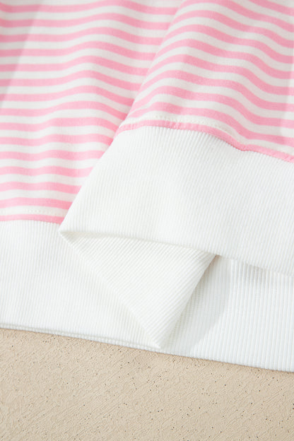 Pink Stripe Oversized Mock Neck Sweatshirt Shorts Set