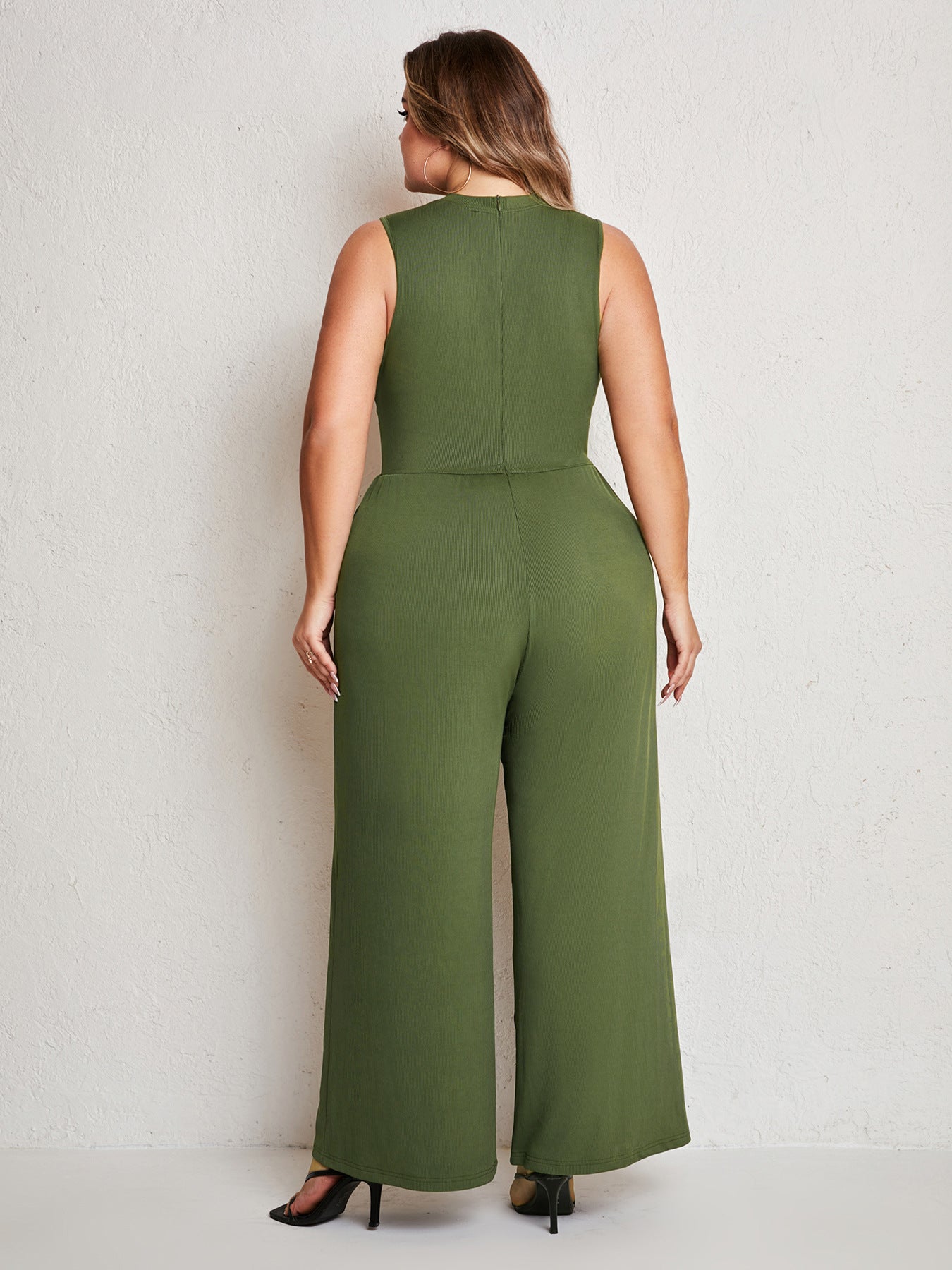 Womens Summer One Piece Sleeveless Wide Leg Pants Rompers With Pockets Plus Size