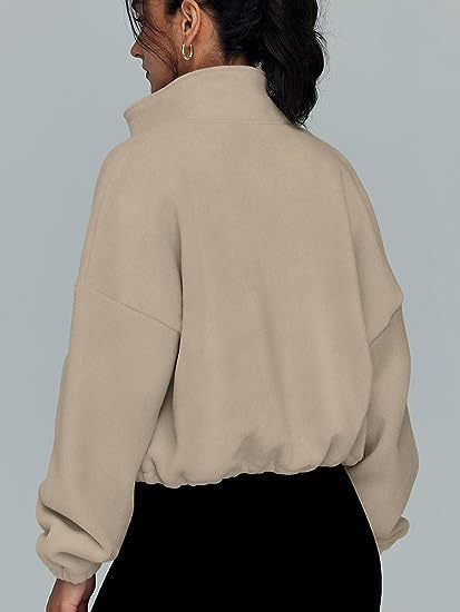 Fleece Zip Up Jacket - High Neck Oversized Pullover