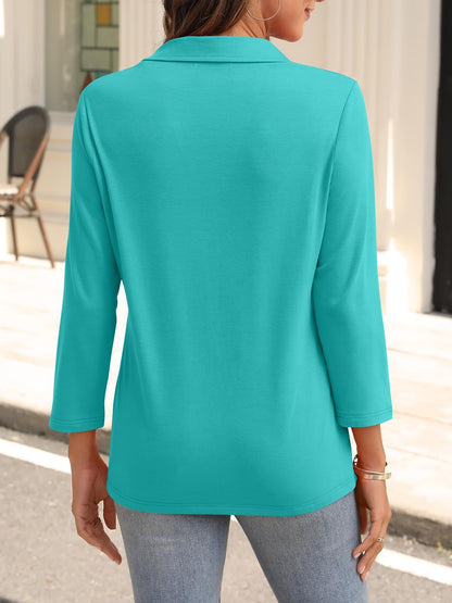 2025 Women's V-neck Polo Shirt 3/4 Sleeve Casual Top
