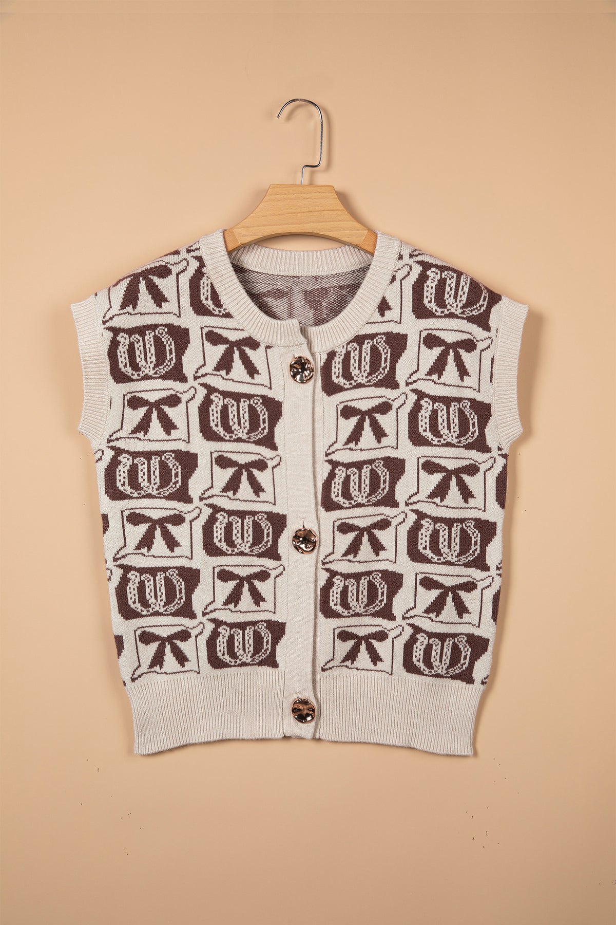 Western Horseshoe Bow Knit Sweater Vest Button Front