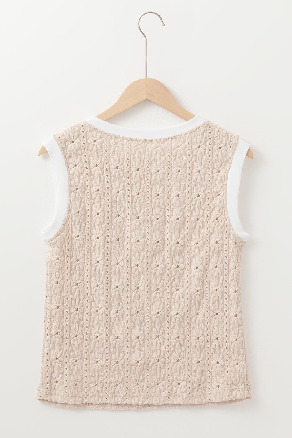 Oatmeal Floral Eyelet Embroidered Sleeveless Top