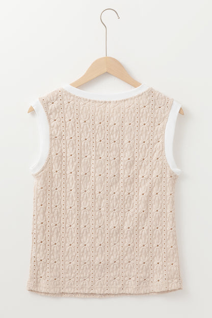 Oatmeal Floral Eyelet Embroidered Sleeveless Top
