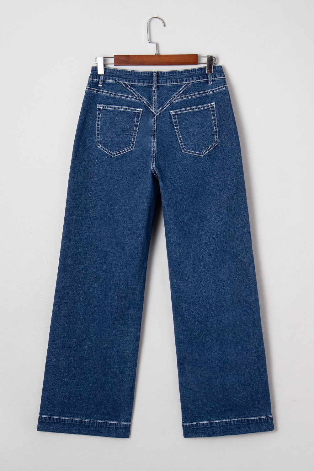 Sail Blue Stitched High Waist Loose Cuffed Jeans
