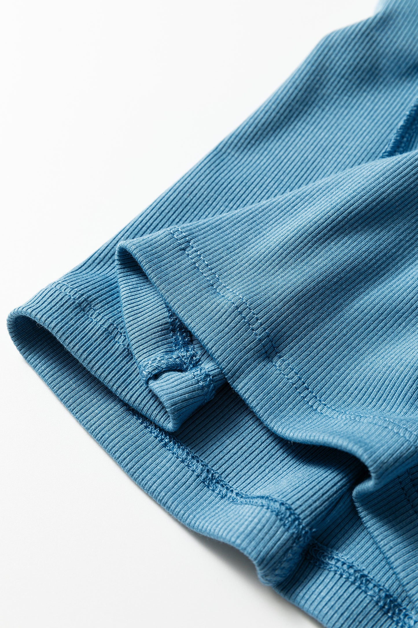 Peacock Blue Ribbed Crew Neck Cap Sleeve Tee
