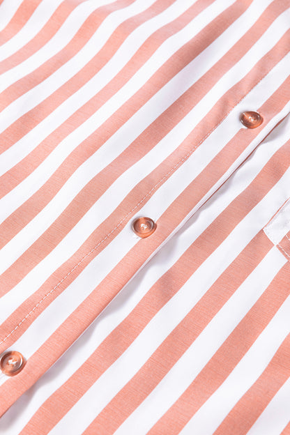 Khaki Stripe Button Front Shirt Ruffle Hem Peplum Top