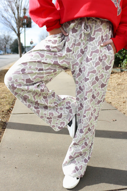 Pastel Camo Print Drawstring Wide Leg Pants