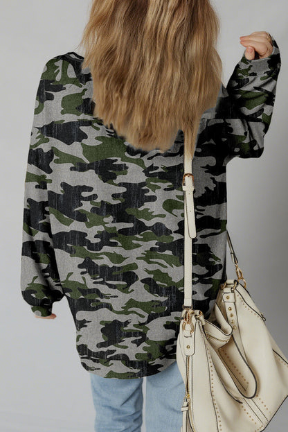 Retro Camo Drop Shoulder Oversized Sweatshirt for Women