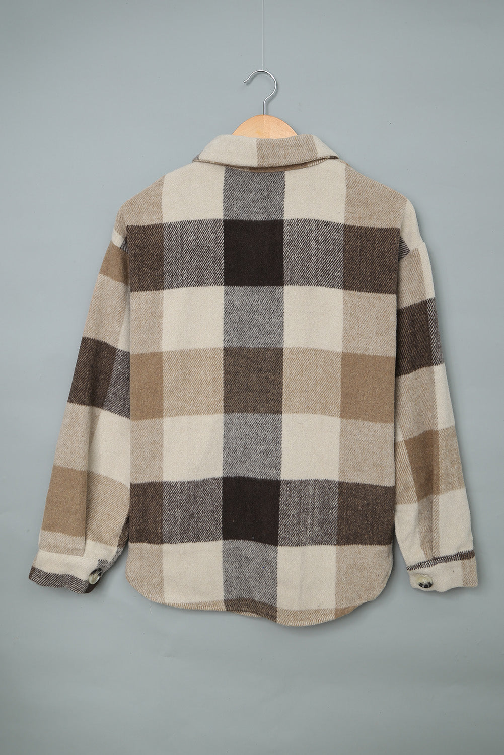 Plaid Colorblock Long Sleeve Jacket with Pockets – Casual Chic