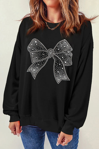 Valentine's Day Black Bowknot Crewneck Pullover Sweatshirt