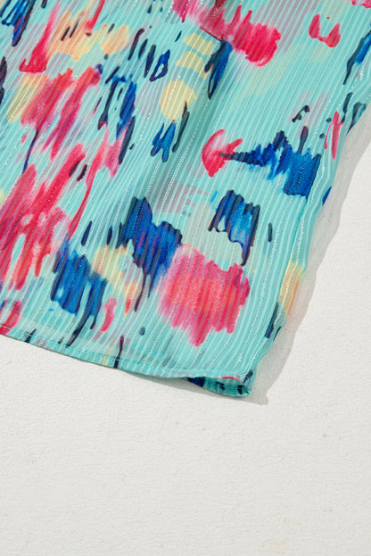 Abstract Print Puff Sleeve V Neck Tiered Maxi Dress