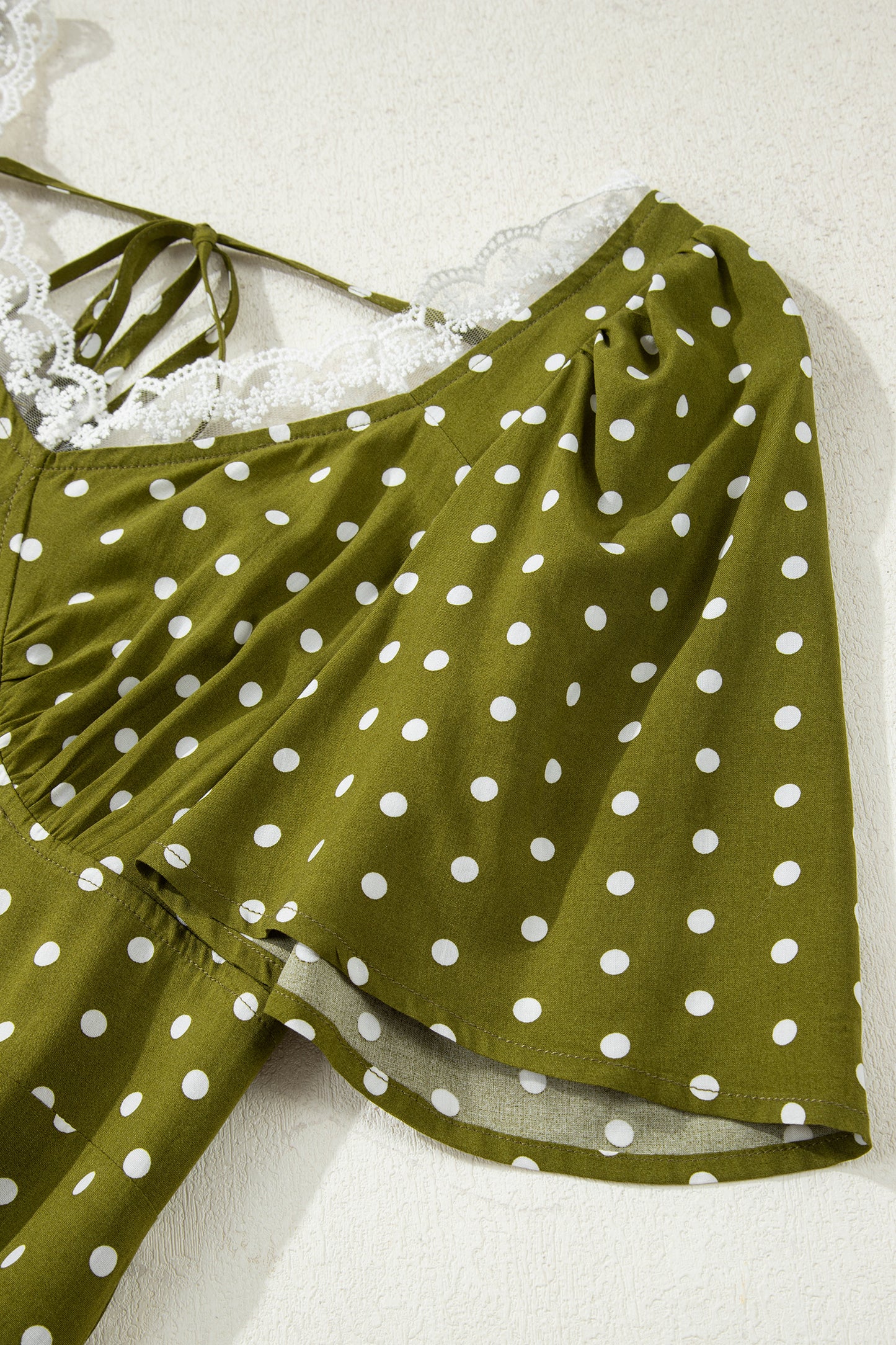 Green Polka Dot Lace Trim Smocked Maxi Dress