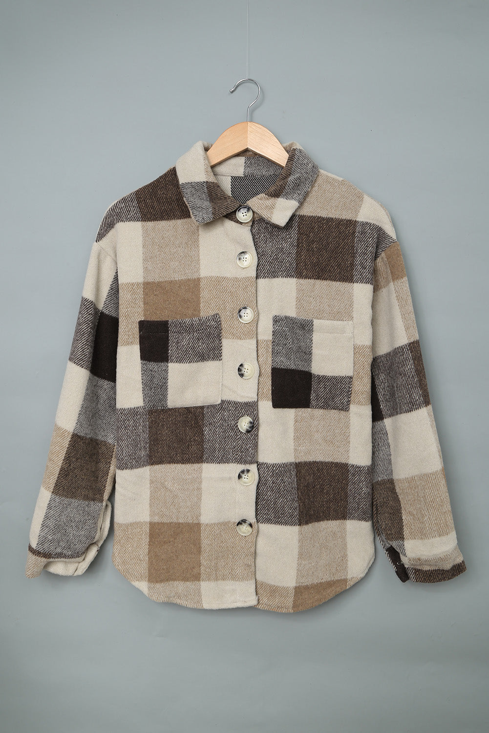 Plaid Colorblock Long Sleeve Jacket with Pockets – Casual Chic