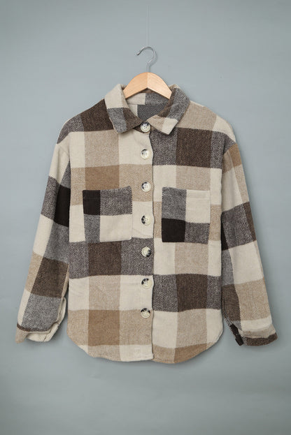 Plaid Colorblock Long Sleeve Jacket with Pockets – Casual Chic