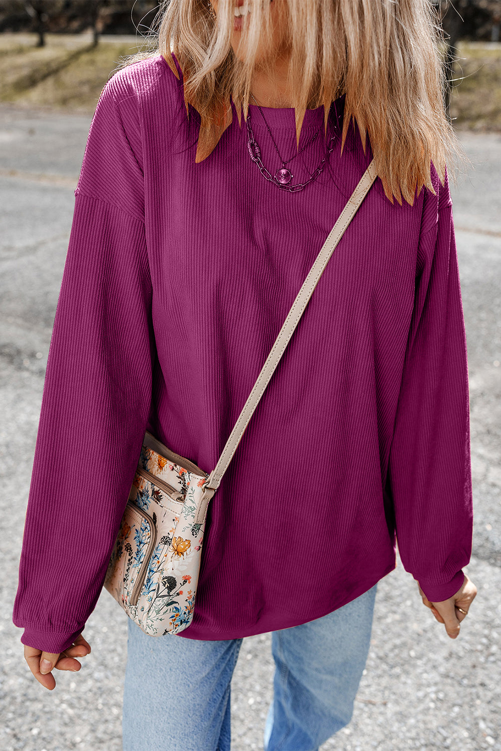 Vintage Washed Corduroy Oversized Rib Knit Sweatshirt