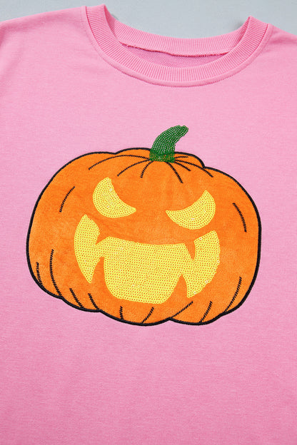 Pink Embroidered Pumpkin Halloween Crewneck Sweatshirt