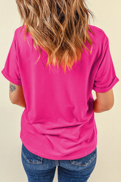 Rose Red Rhinestone Heart Graphic Crew Neck Valentines Tee