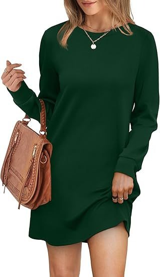 Cozy Long Sleeve Crewneck Sweatshirt Dress with Pockets