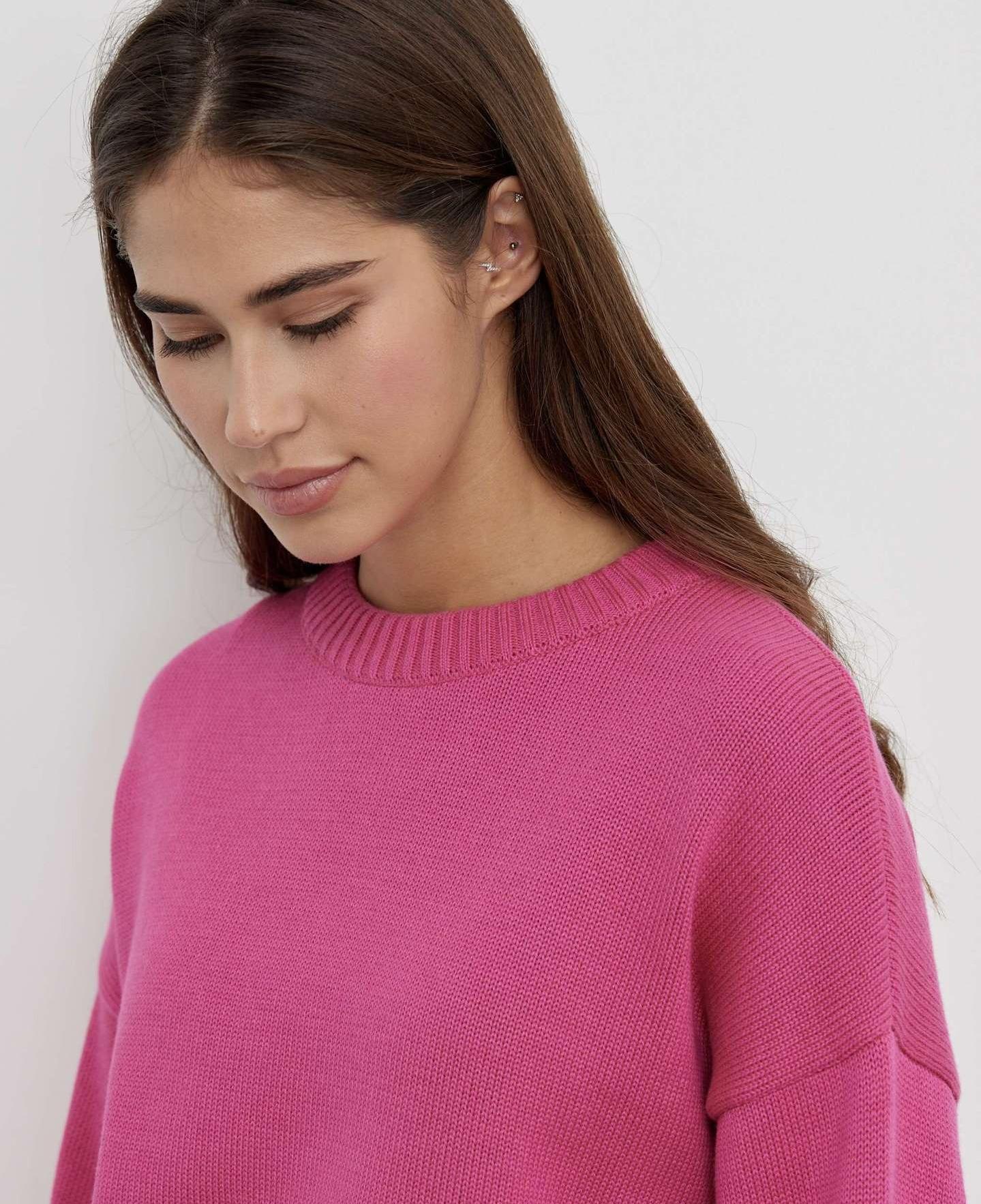 Cozy Solid Crewneck Knit Sweater for Women Fall Winter