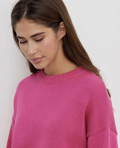 Cozy Solid Crewneck Knit Sweater for Women Fall Winter