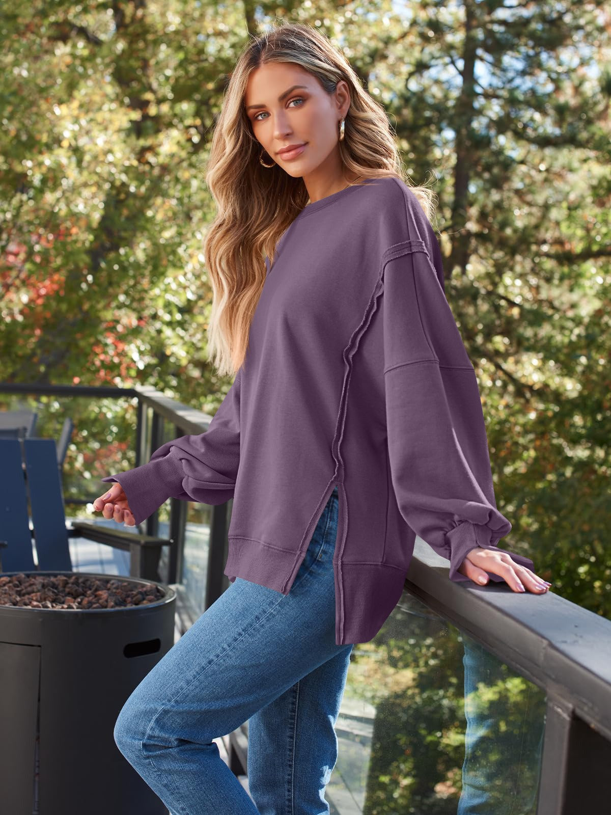 Oversized Drop Shoulder Sweatshirt - Pullover Top