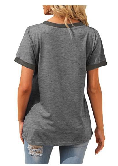 T Shirt Short Sleeve V Neck Loose Casual Top with Pocket Plus Size