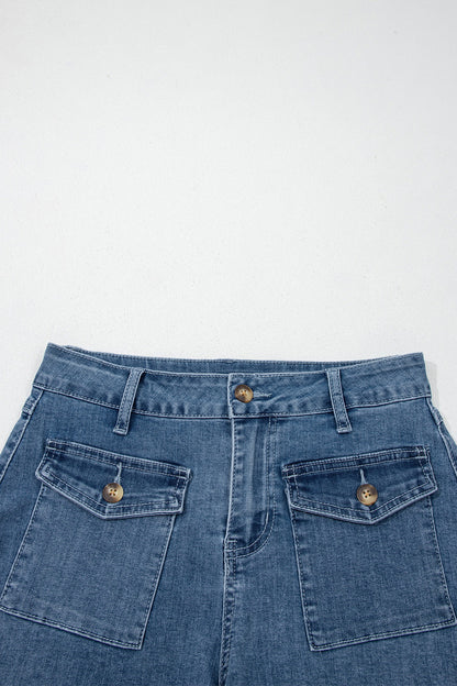 High Waist Flap Pocket Denim Shorts